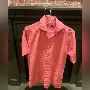 Men's coral Short Sleeve Shirt 100% linen